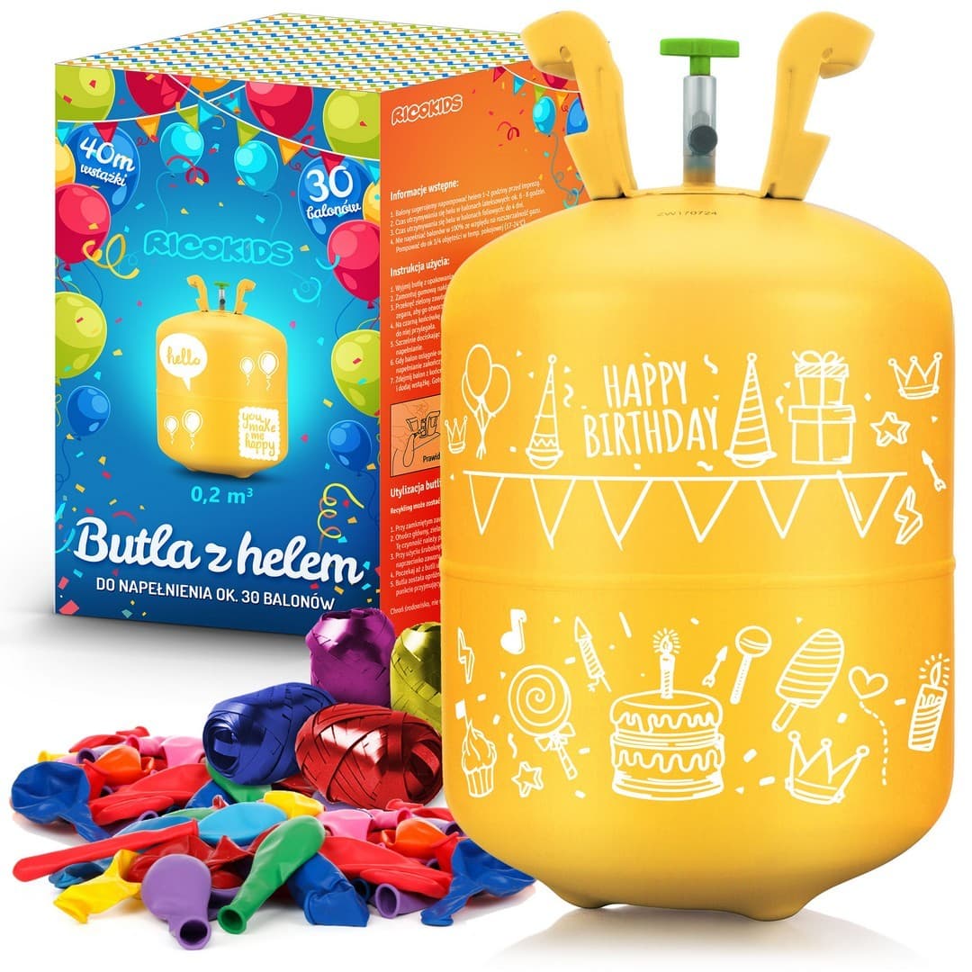 Butla z helem 0,20m3 z balonami i wstążką 