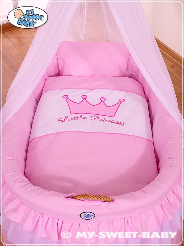 Kosz Mojżesza wiklinowy z baldachimem- Little Princess różowy