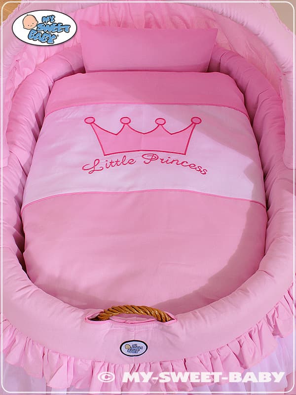 Kosz Mojżesza wiklinowy ze składaną budką- Little Princess różowy