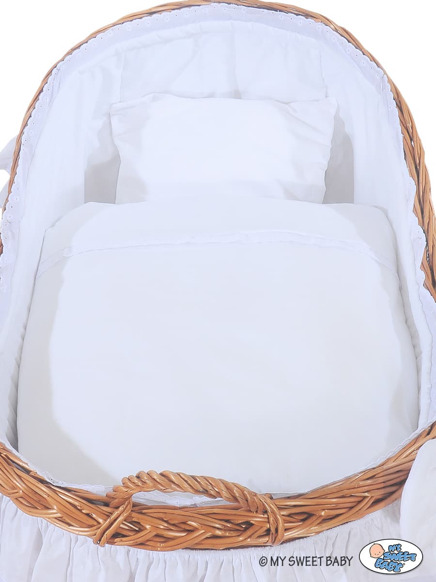 Wiklinowy kosz Mojżesza z budką wiklinową Carina naturalny + biała pościel