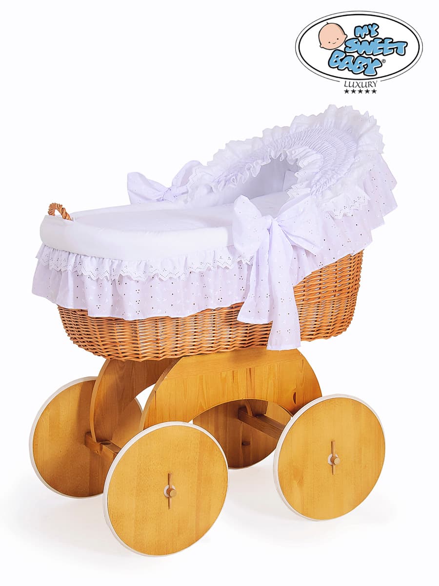 Kosz Mojżesza z budką wiklinową Lily naturalny + biała pościel