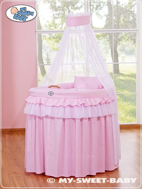 Kosz Mojżesza wiklinowy z baldachimem- Little Princess różowy
