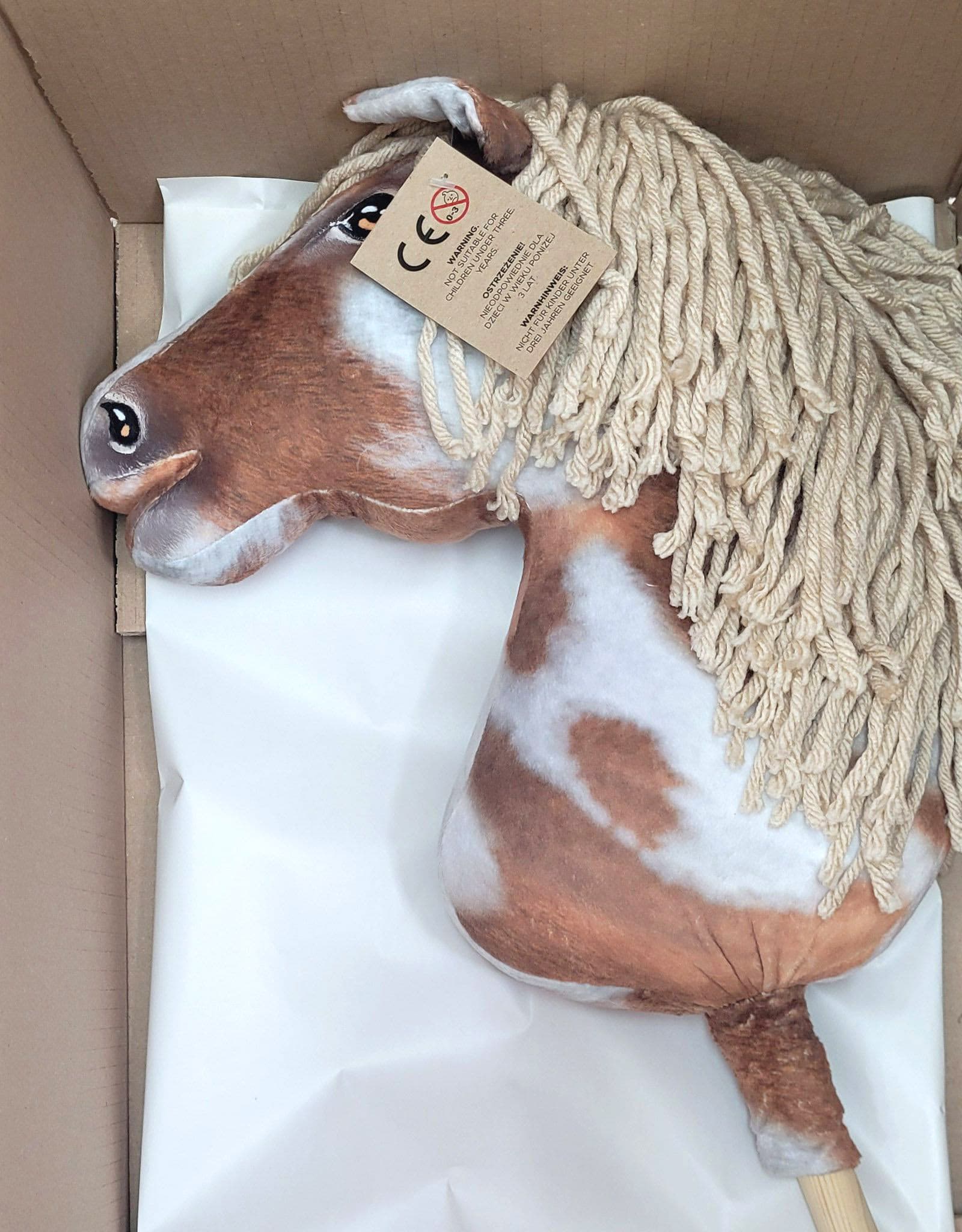 Hobby Horse Duży koń na kiju Premium - srokaty tobiano z beżową grzywą A3