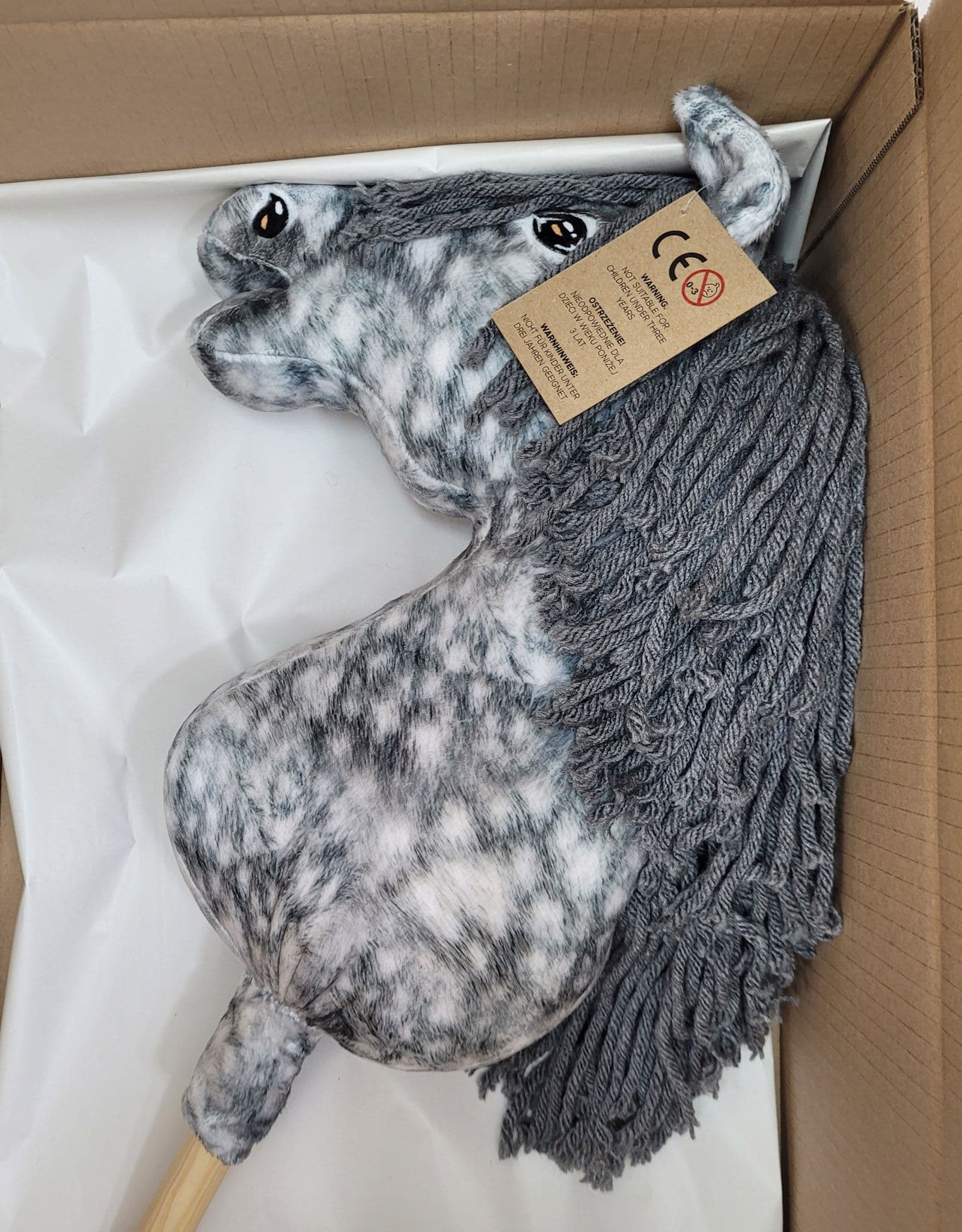 Hobby Horse Duży koń na kiju Premium - siwek jabłkowity z siwą grzywą A3