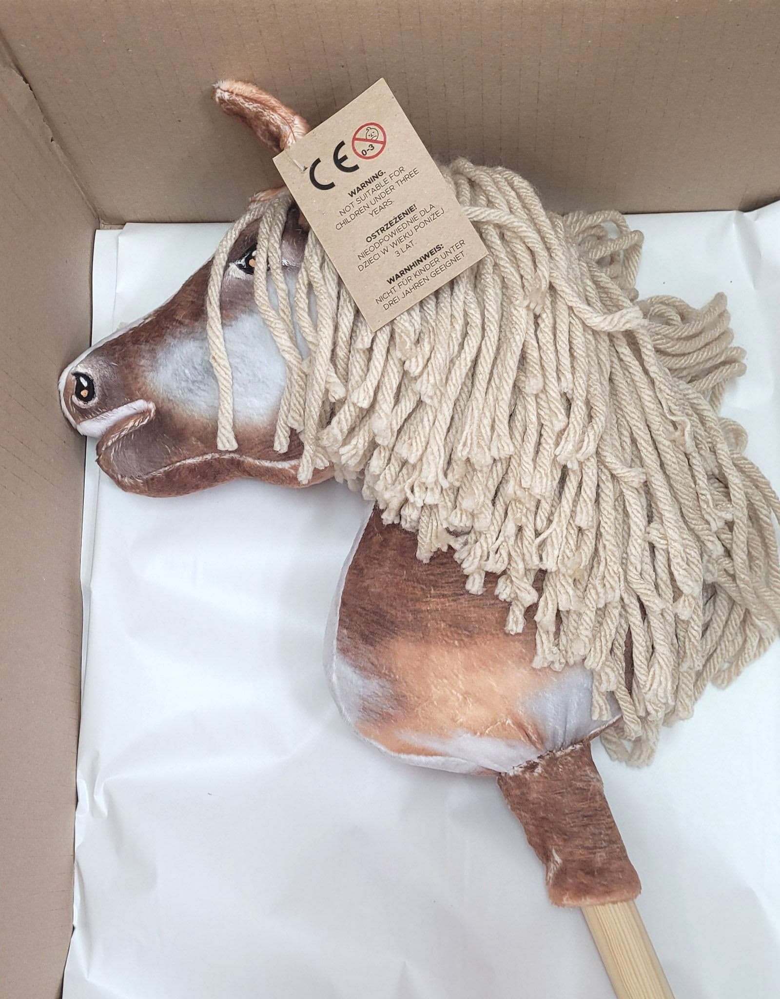 Hobby Horse Mały koń na kiju Premium - srokaty tobiano z beżową grzywą A4