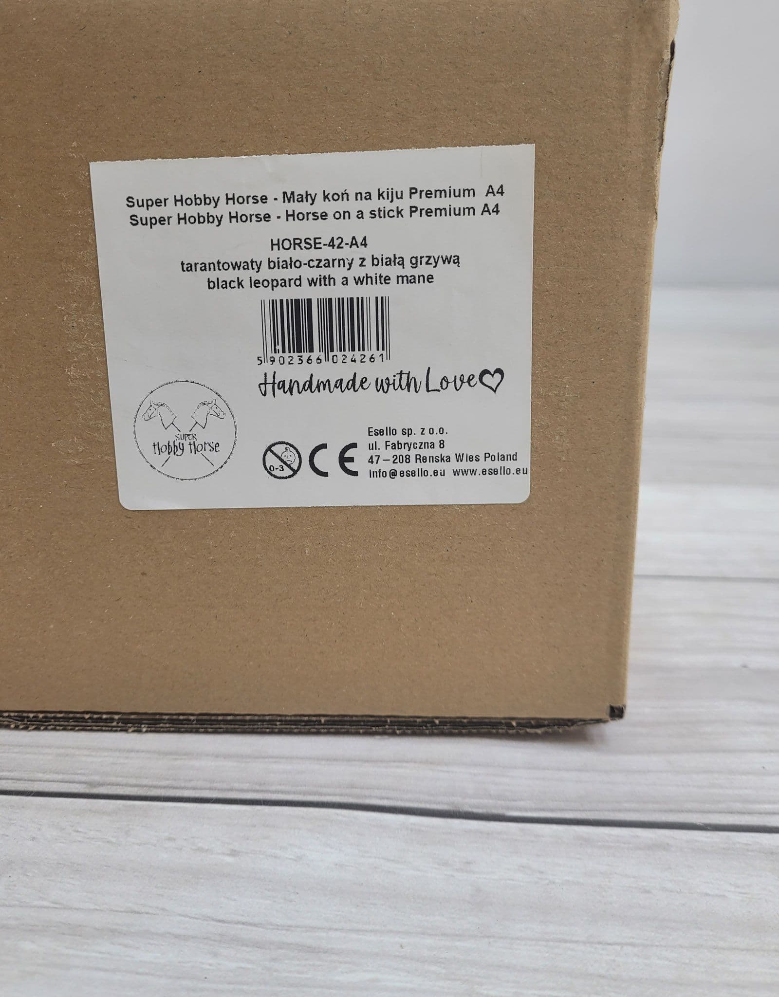 Hobby Horse Mały koń na kiju Premium - tarantowaty biało-czarny z białą grzywą A4