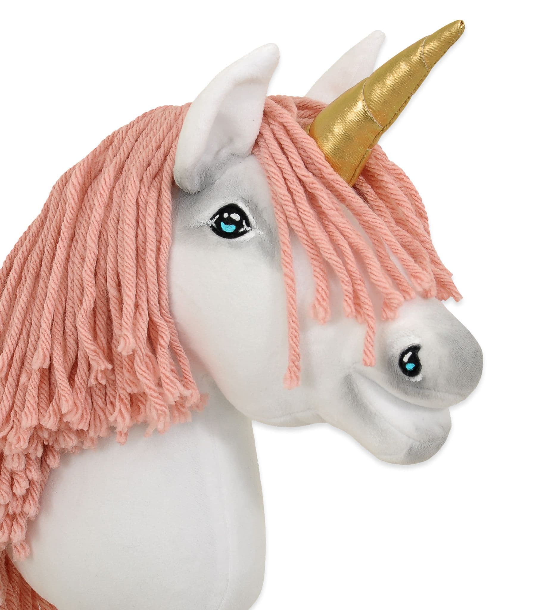 Hobby Horse Jednorożec na kiju mały biały, grzywa brudny róż i złoty róg