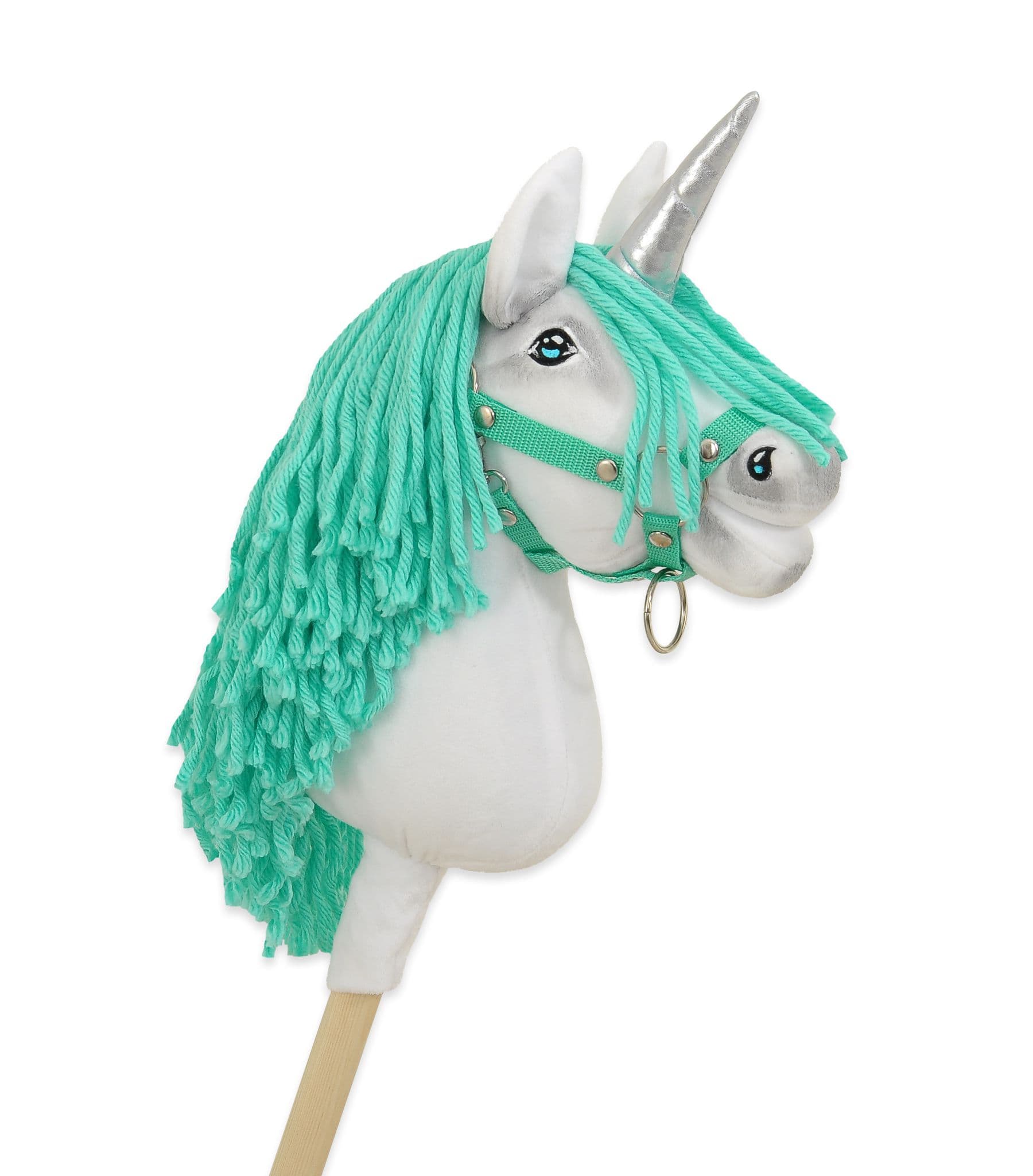 Hobby Horse Jednorożec na kiju mały biały, grzywa miętowa i srebrny róg