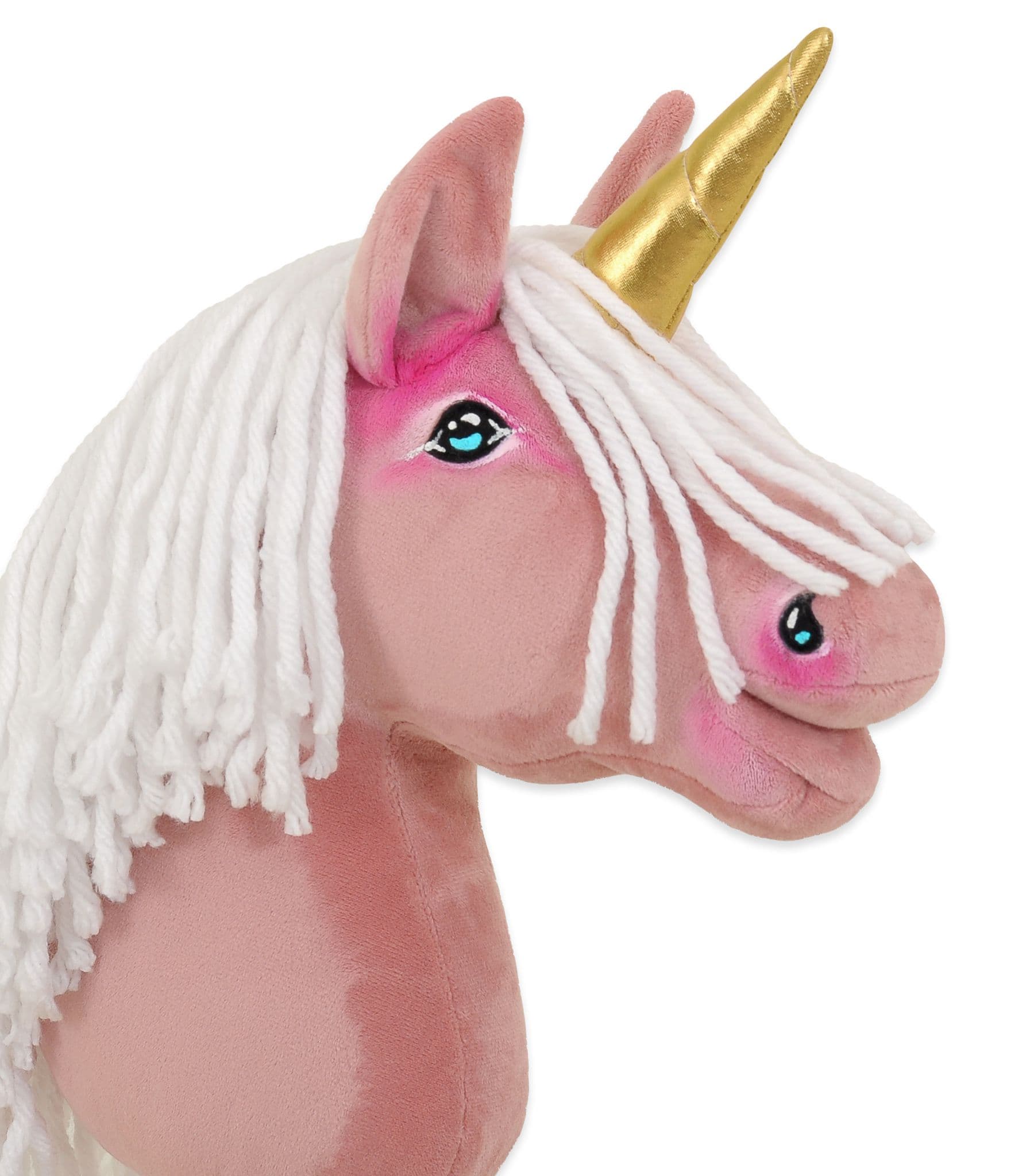 Hobby Horse Jednorożec na kiju mały brudny róż z białą grzywą i złotym rogiem
