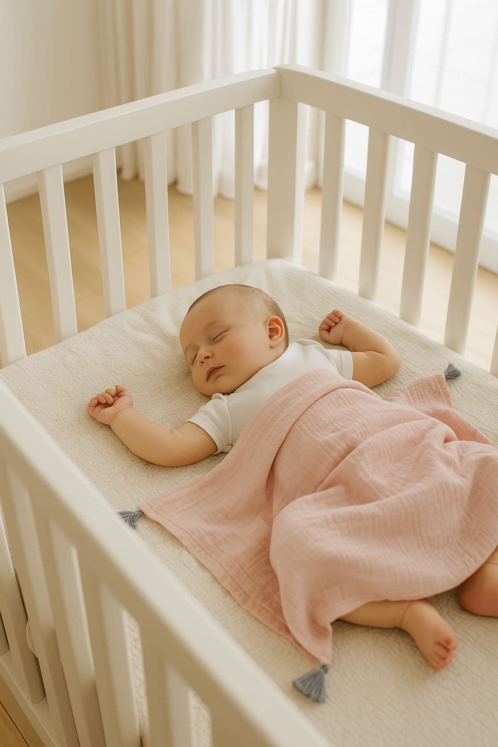 Muślinowy kocyk dla niemowląt z chwostami – pastel pink