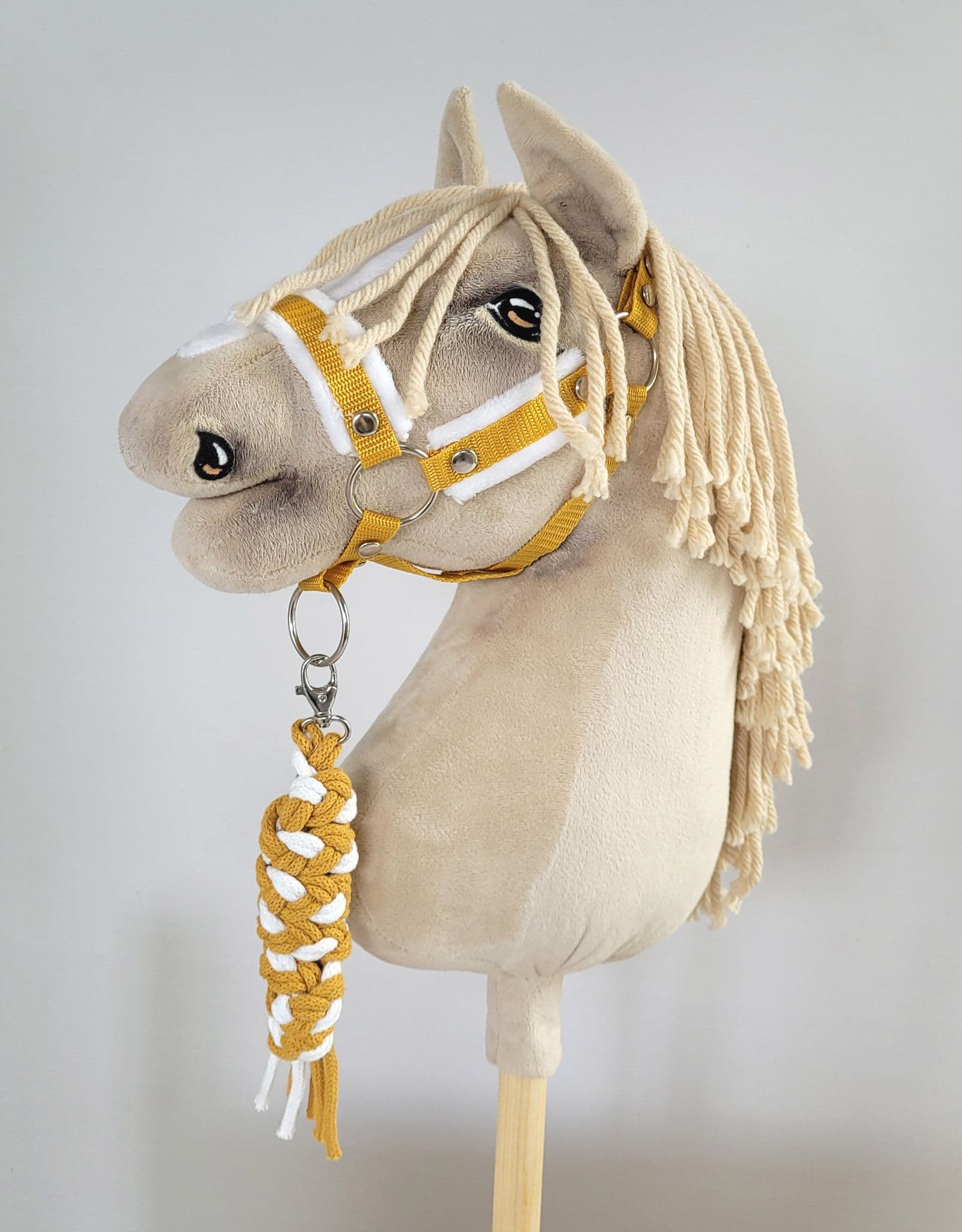 Uwiąz dla Hobby Horse ze sznurka – biało-musztardowy