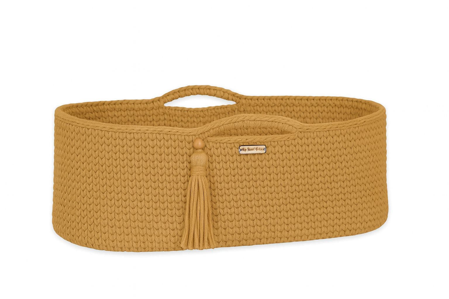 Kosz Mojżesza BOHO bawełniany Handmade z materacykiem - musztardowy