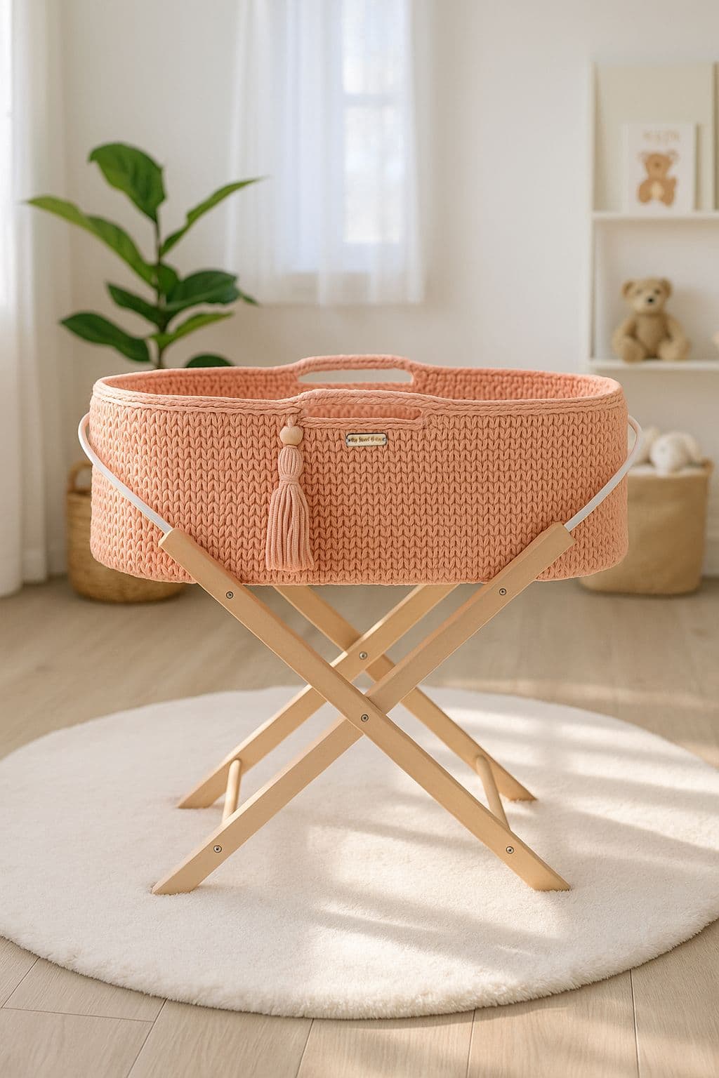 Kosz Mojżesza BOHO Handmade ze stojakiem - łososiowy
