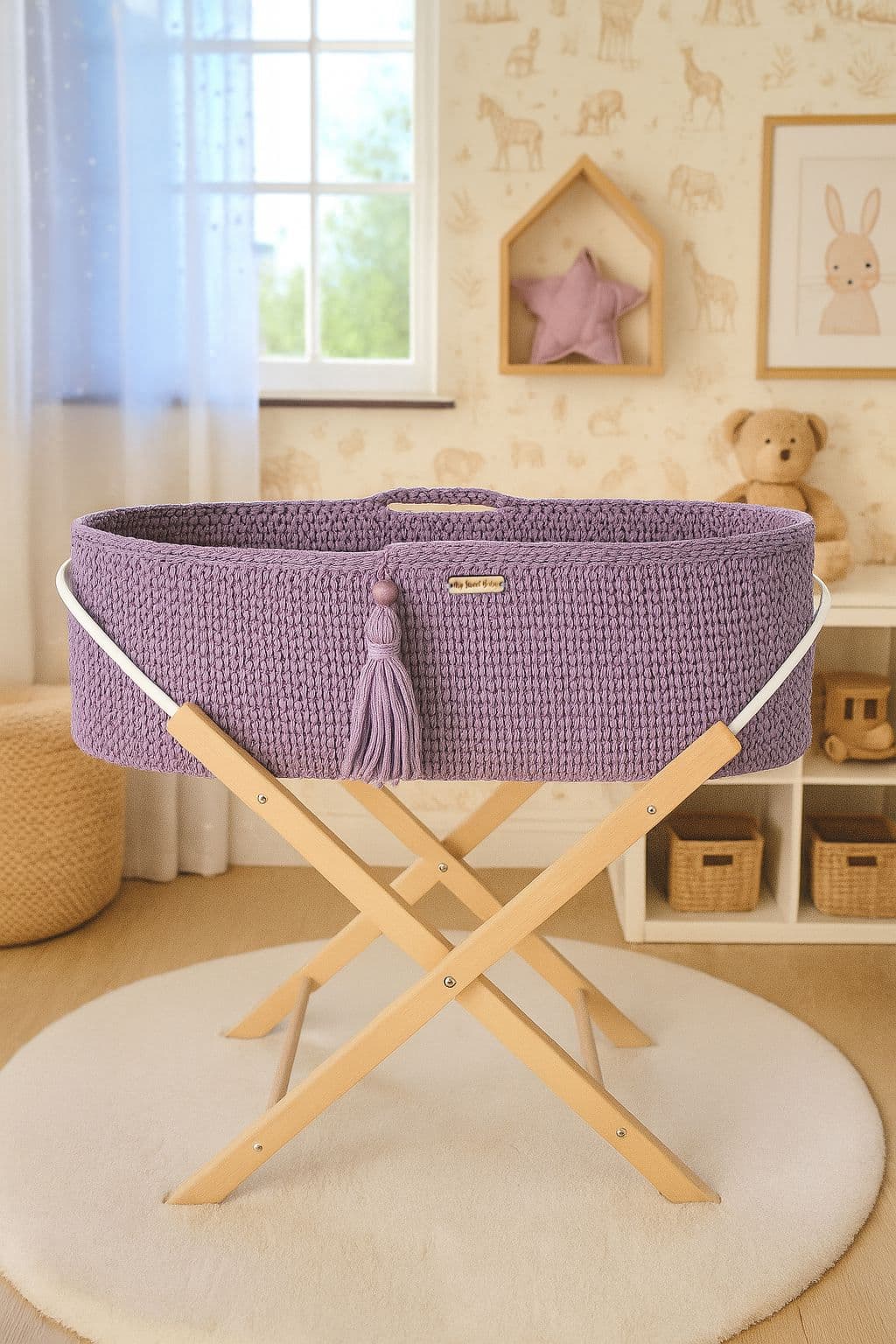 Kosz Mojżesza BOHO Handmade ze stojakiem lila