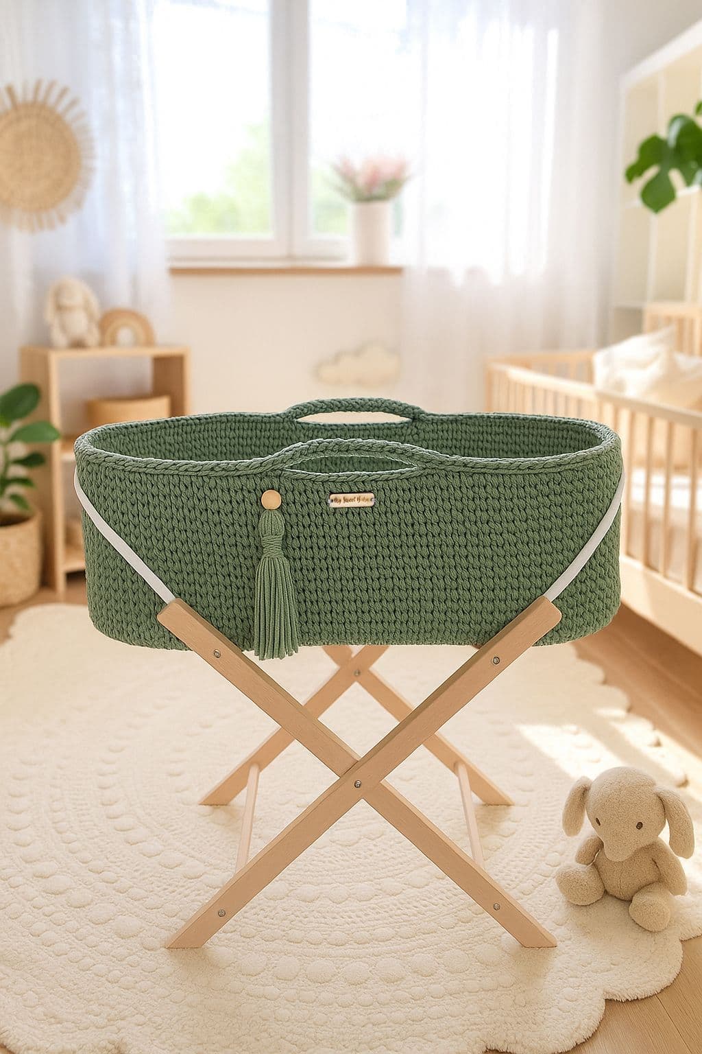 Kosz Mojżesza BOHO Handmade ze stojakiem - pistacja