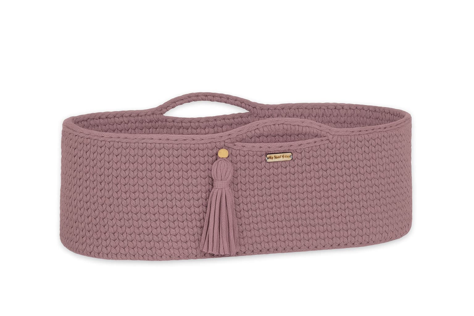 Kosz Mojżesza BOHO bawełniany Handmade z materacykiem - mauve