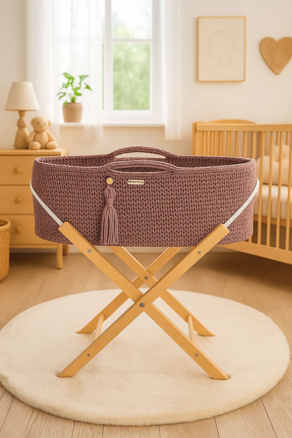 Kosz Mojżesza BOHO Handmade ze stojakiem - mauve