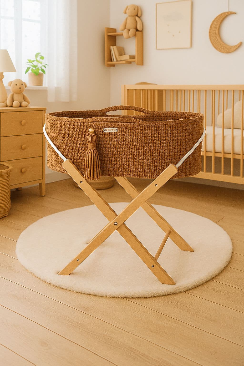 Kosz Mojżesza BOHO Handmade ze stojakiem - caramel