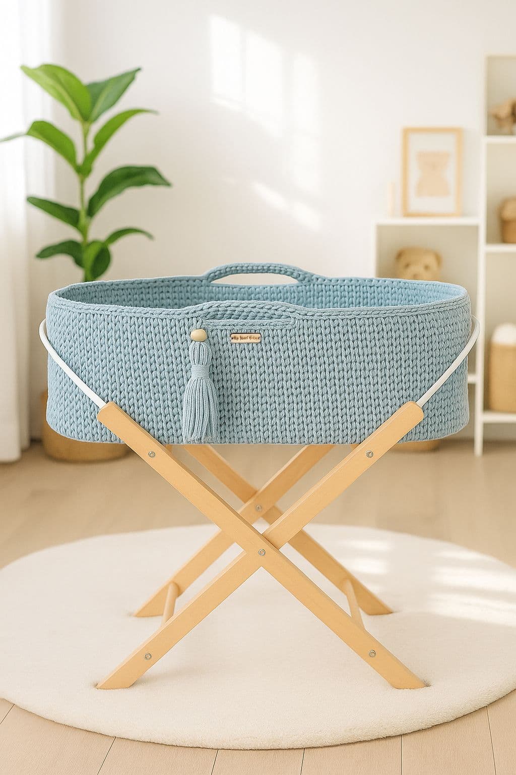 Kosz Mojżesza BOHO Handmade ze stojakiem misty blue