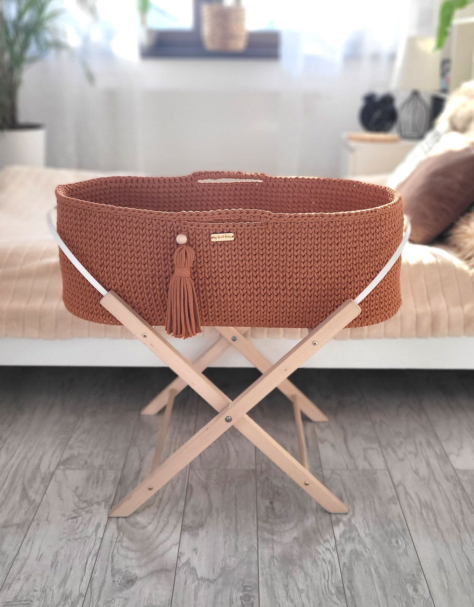 Kosz Mojżesza BOHO bawełniany Handmade z materacykiem - terracotta