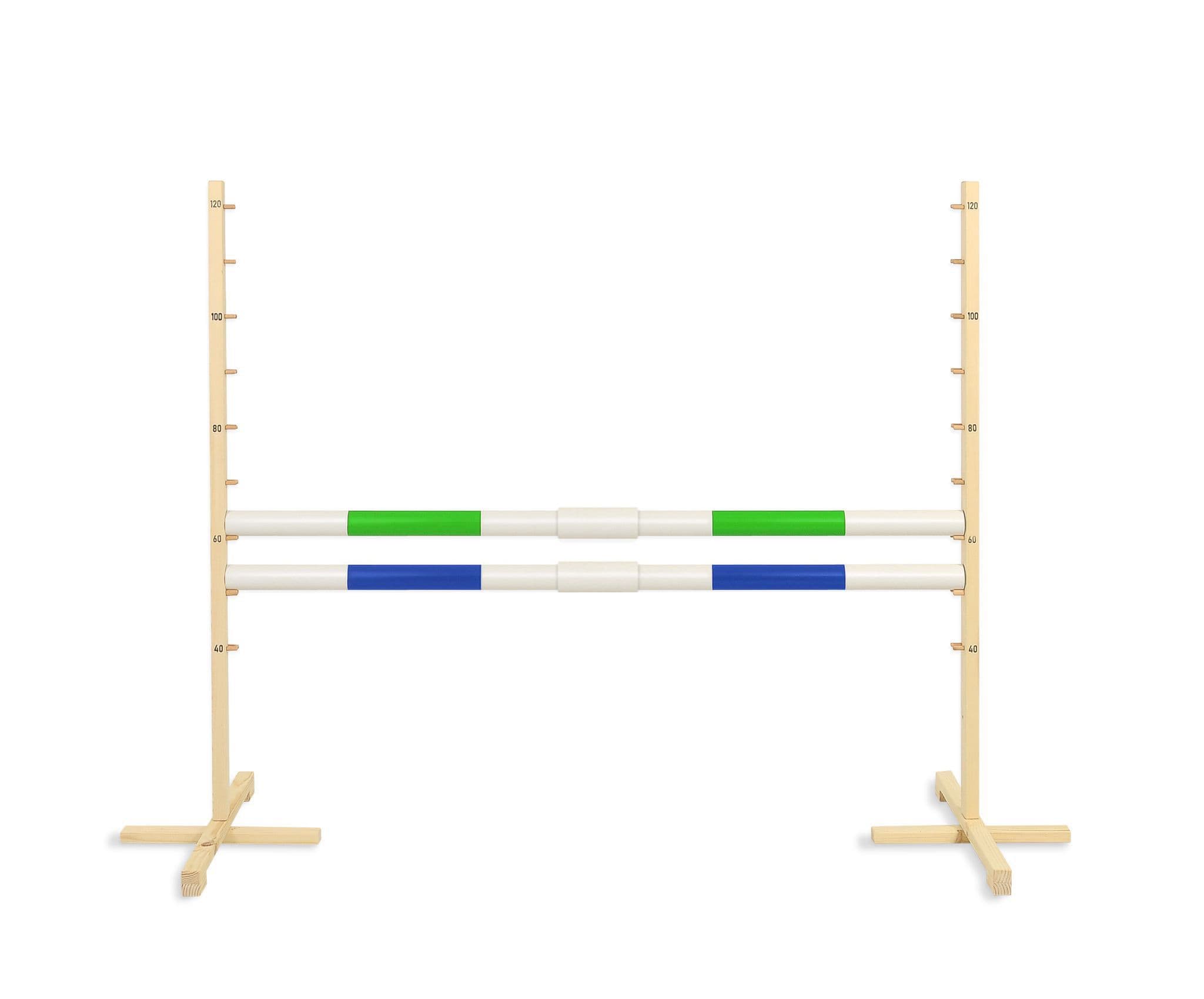 Przeszkoda skokowa do Hobby Horse 160cm, h-120 cm,  dwie belki zielona i niebieska