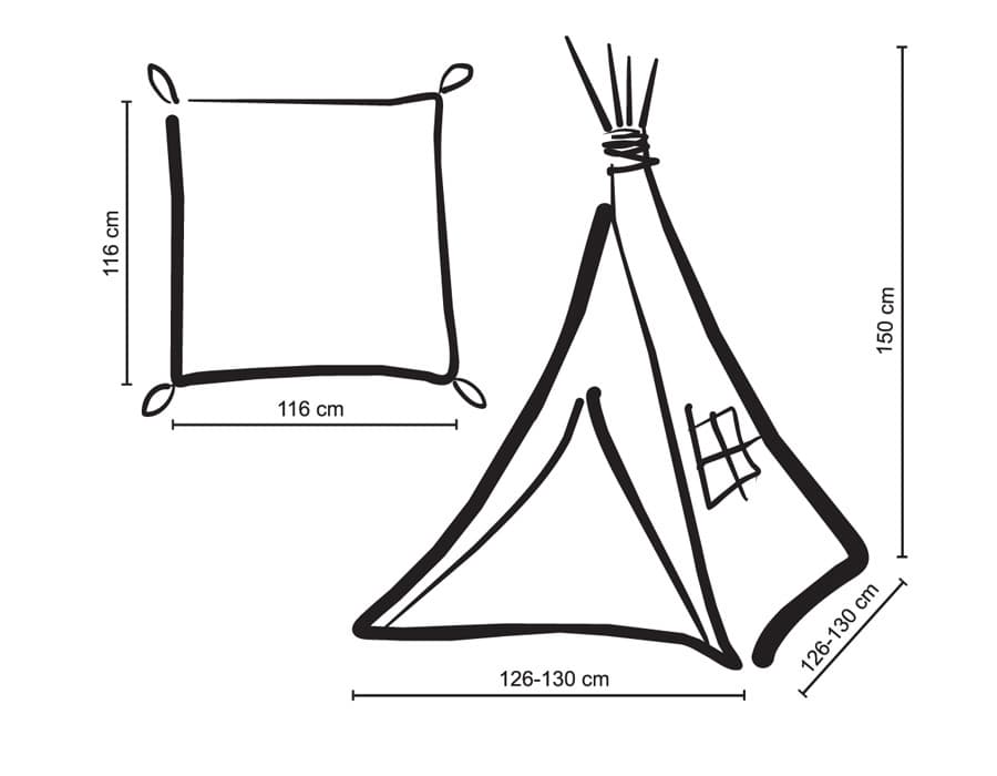 Namiot TIPI dla dzieci +mata + zawieszki pióra -  Szare strzałki/szary
